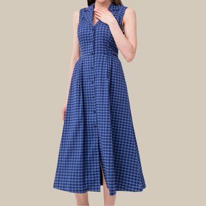 DKNY Blue Striped Button Front Sleeveless Midi Dress
